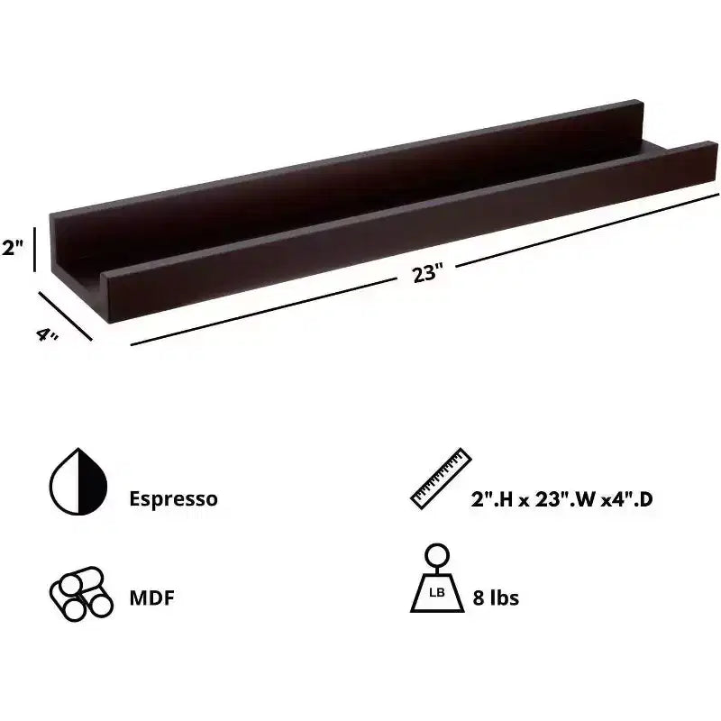 Kiera Grace (Lot de 4) Étagères murales 23"x4" Espresso : Design corniche en MDF, Aucun assemblage, Quincaillerie de fixation incluse