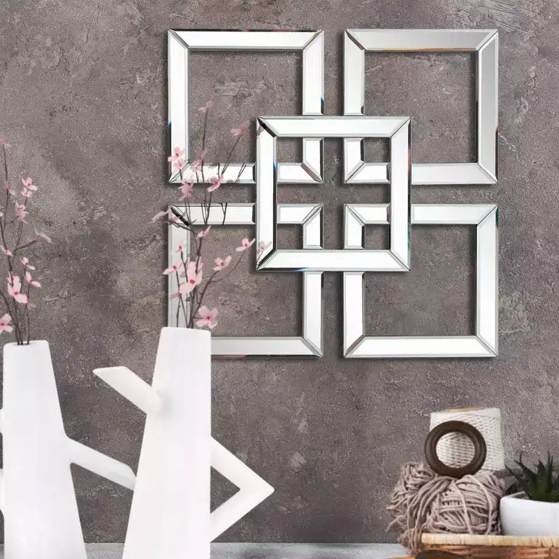 Miroir mural Howard Elliott 16"x16" à carrés superposés : style moderne, MDF et verre