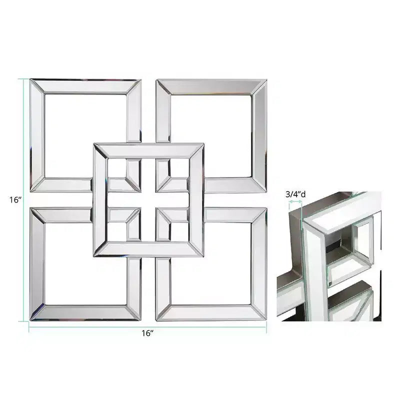 Miroir mural Howard Elliott 16"x16" à carrés superposés : style moderne, MDF et verre