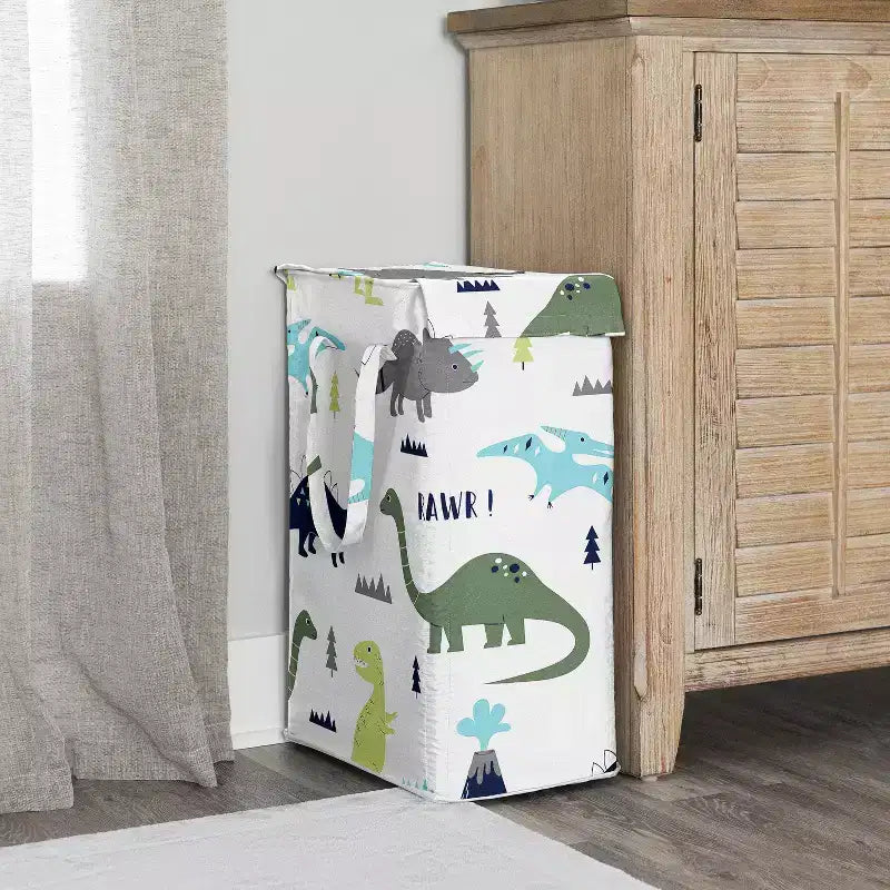 Sweet Jojo Designs Panier à linge pliable pour garçon avec poignées Mod Dinosaur Bleu et Vert