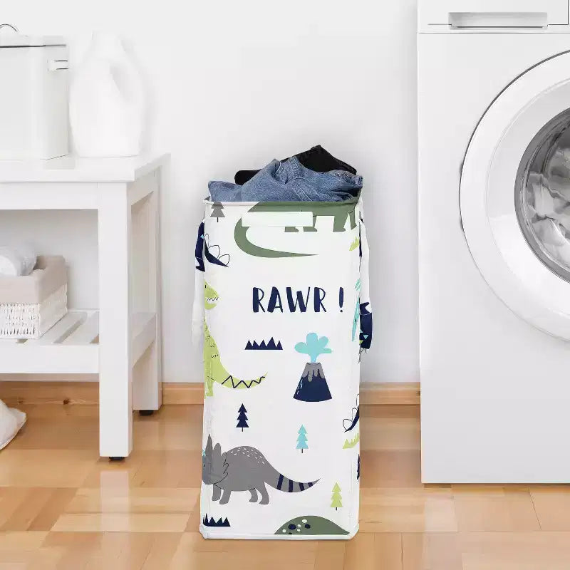 Sweet Jojo Designs Panier à linge pliable pour garçon avec poignées Mod Dinosaur Bleu et Vert