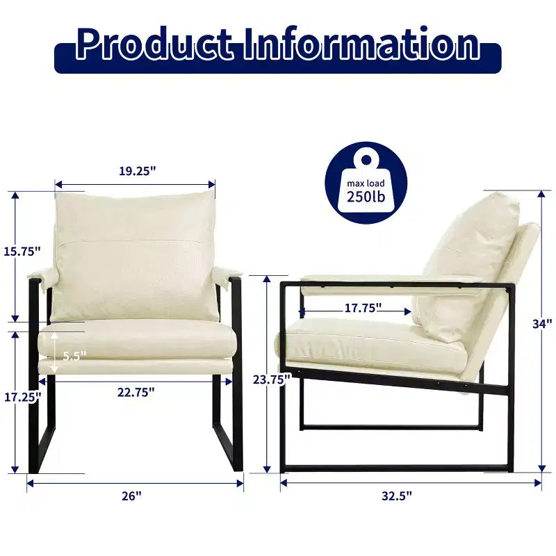 Fauteuil d'appoint moderne rembourré Subrtex avec cadre en métal