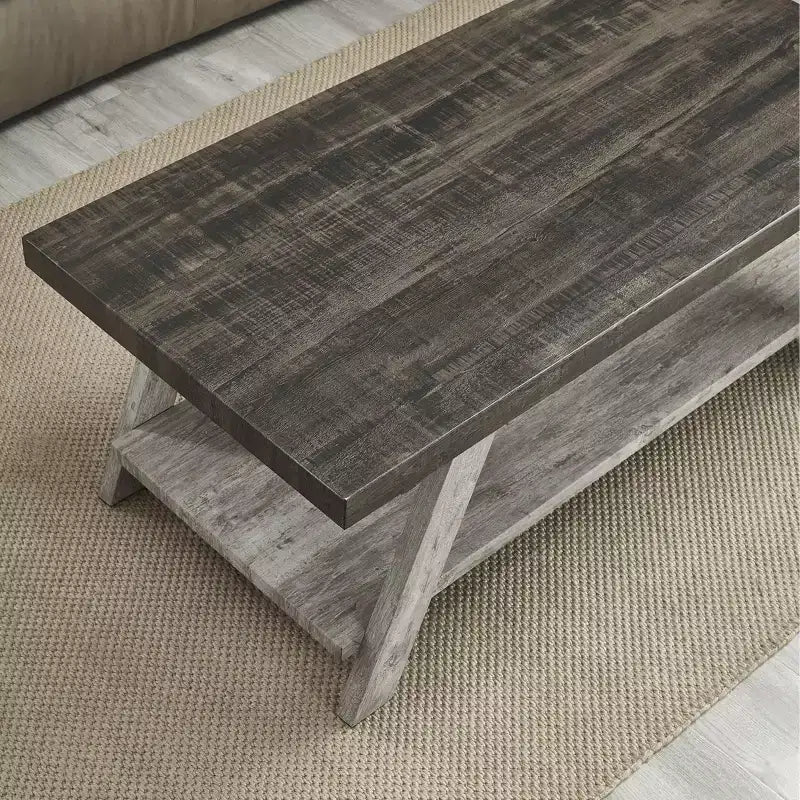Table basse de salon contemporaine Roundhill Furniture Athens en bois bicolore avec étagère, coloris noyer vieilli et gris