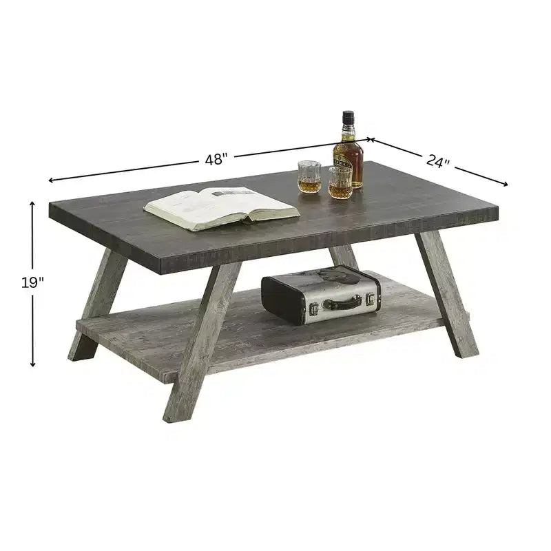Table basse de salon contemporaine Roundhill Furniture Athens en bois bicolore avec étagère, coloris noyer vieilli et gris