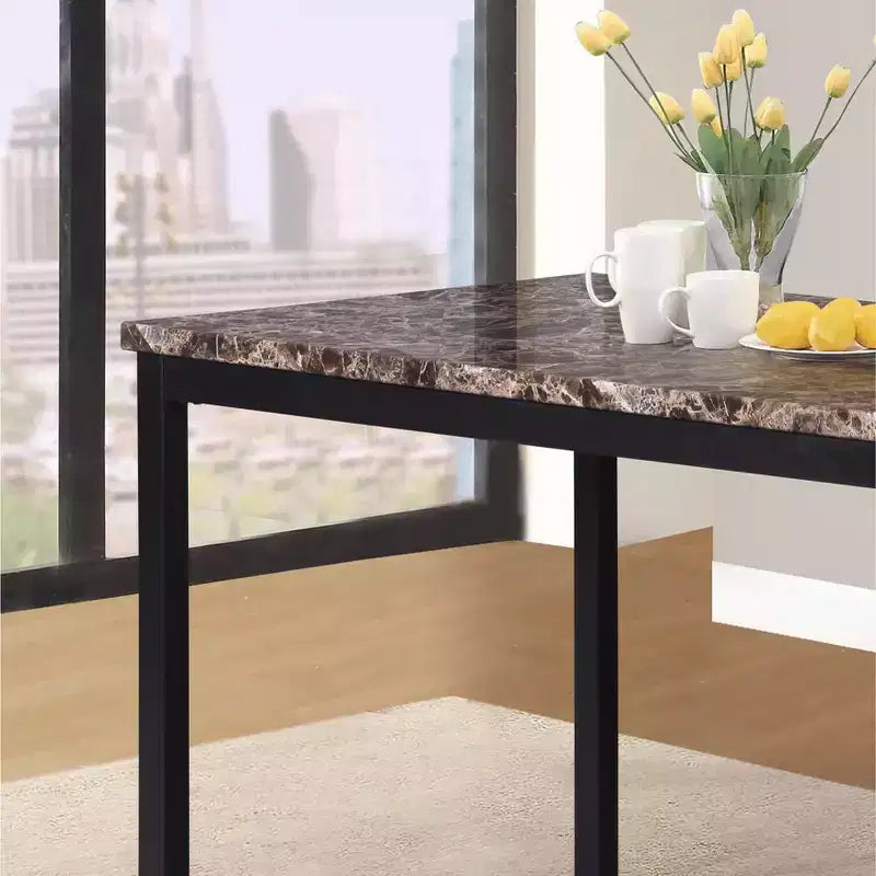 Table à manger Roundhill Furniture Noyes en métal avec plateau laminé effet marbre