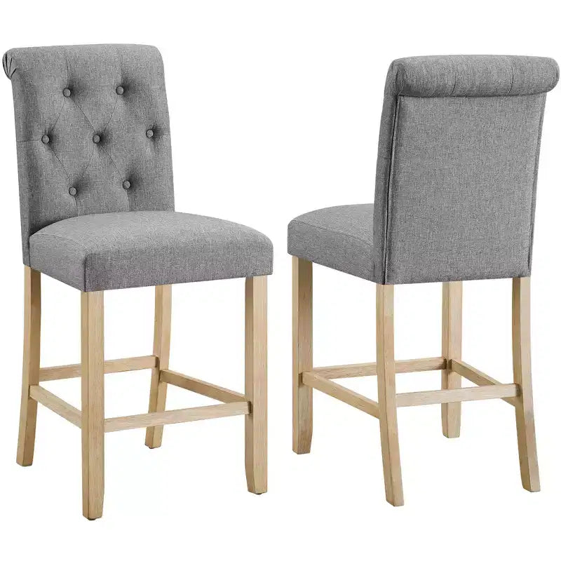 Tabourets en bois massif Siena de Roundhill Furniture, hauteur comptoir, dossier capitonné, gris, lot de 2