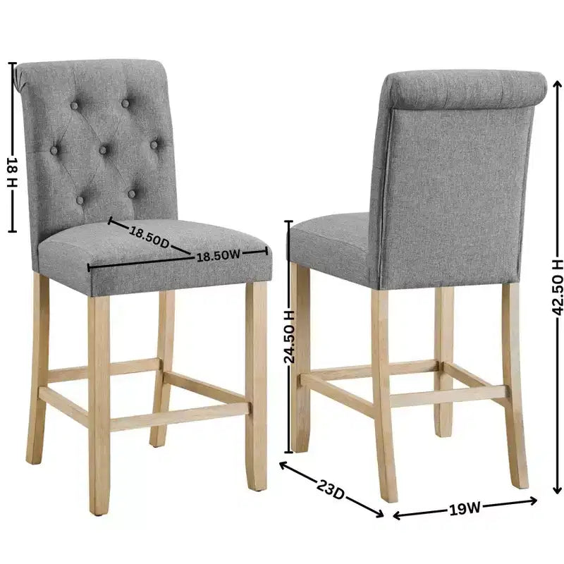 Tabourets en bois massif Siena de Roundhill Furniture, hauteur comptoir, dossier capitonné, gris, lot de 2