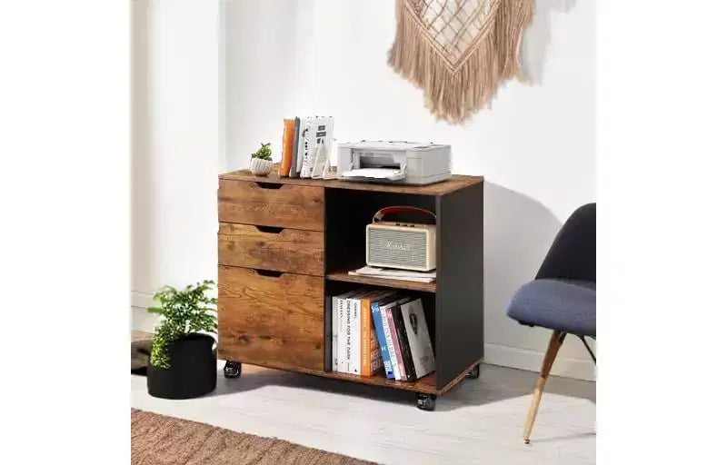 GALAXHERO Meuble de Rangement à 3 Tiroirs en Bois, Classeur Latéral Mobile, Support d'Imprimante avec Étagères Ouvertes pour Bureau à Domicile