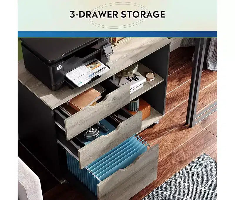GALAXHERO Meuble de Rangement à 3 Tiroirs en Bois, Classeur Latéral Mobile, Support d'Imprimante avec Étagères Ouvertes pour Bureau à Domicile