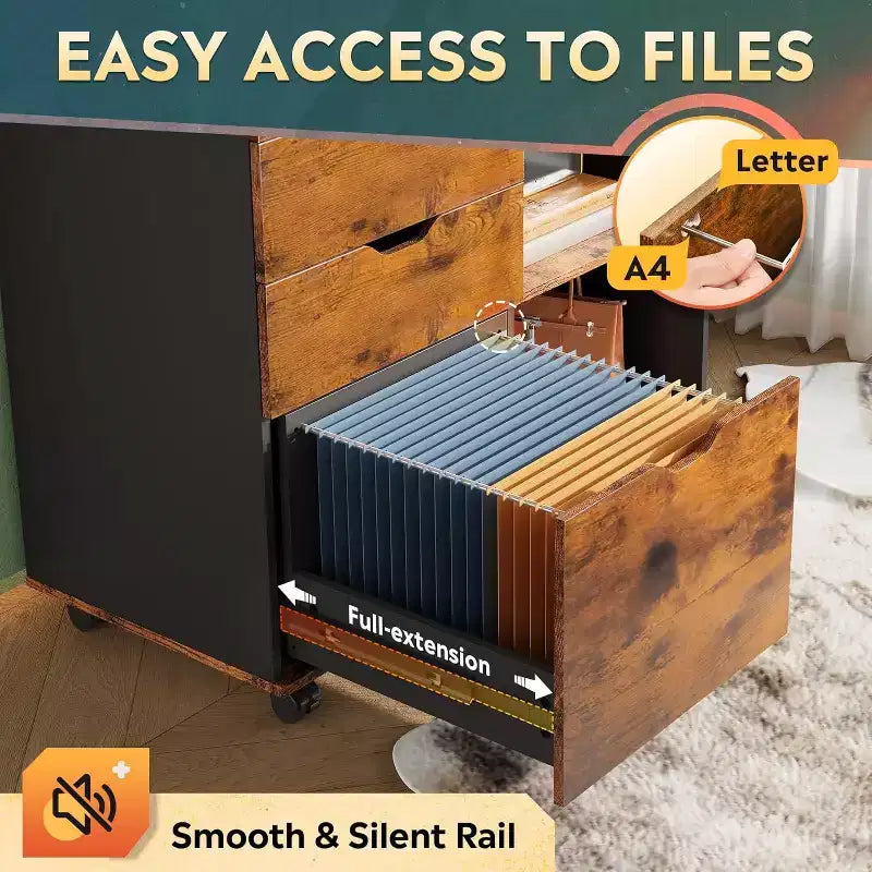 GALAXHERO Meuble de Rangement à 3 Tiroirs en Bois, Classeur Latéral Mobile, Support d'Imprimante avec Étagères Ouvertes pour Bureau à Domicile