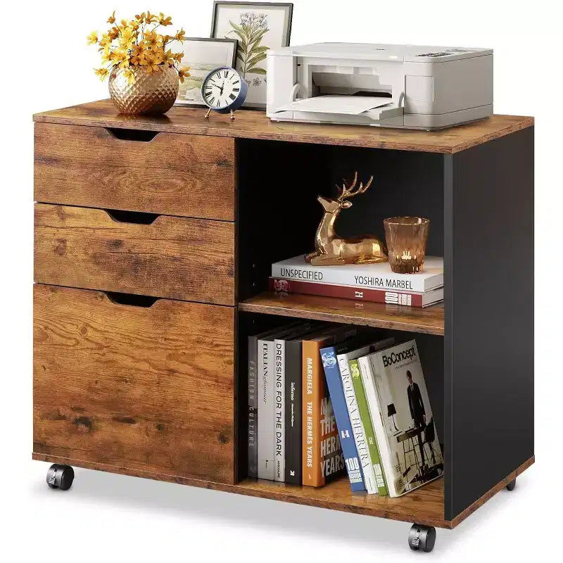 GALAXHERO Meuble de Rangement à 3 Tiroirs en Bois, Classeur Latéral Mobile, Support d'Imprimante avec Étagères Ouvertes pour Bureau à Domicile