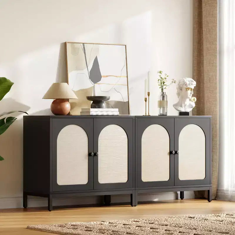 Whizmax Buffet avec Rangement, Meuble de Rangement de Cuisine avec Portes en Rotin, Buffet d'Appoint, Console de Salon