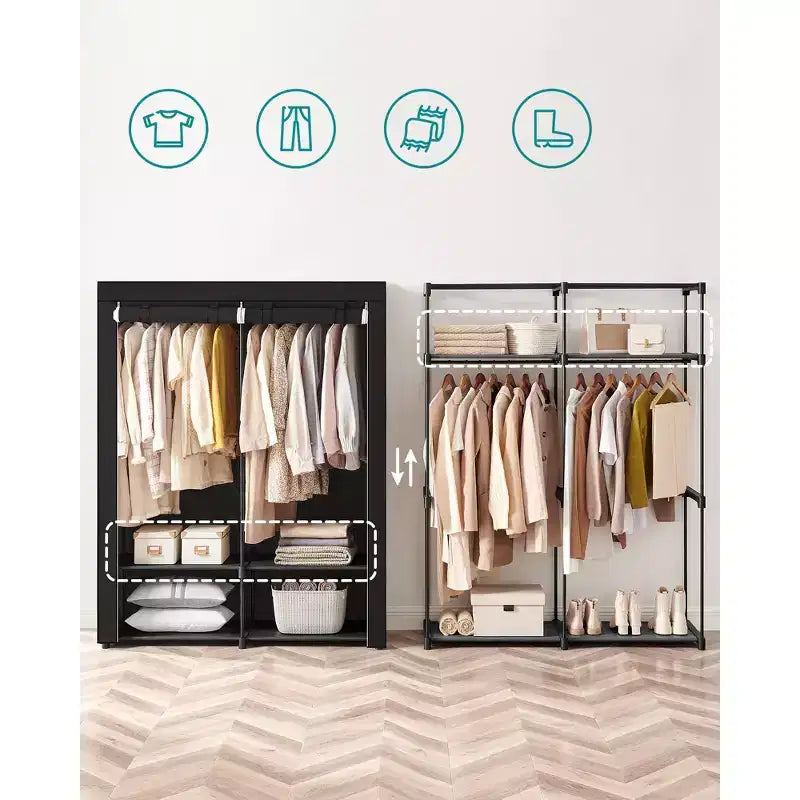 SONGMICS Armoire de Penderie, Armoire Portable pour Chambre, Tringle à Vêtements avec Housse en Tissu Non Tissé, Organisateur de Rangement pour Vêtements, 140 x 43 x 174 cm