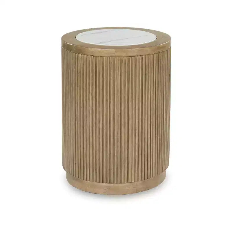 Signature Design by Ashley Camdill Round End Table with Faux Marble Top, Light Brown