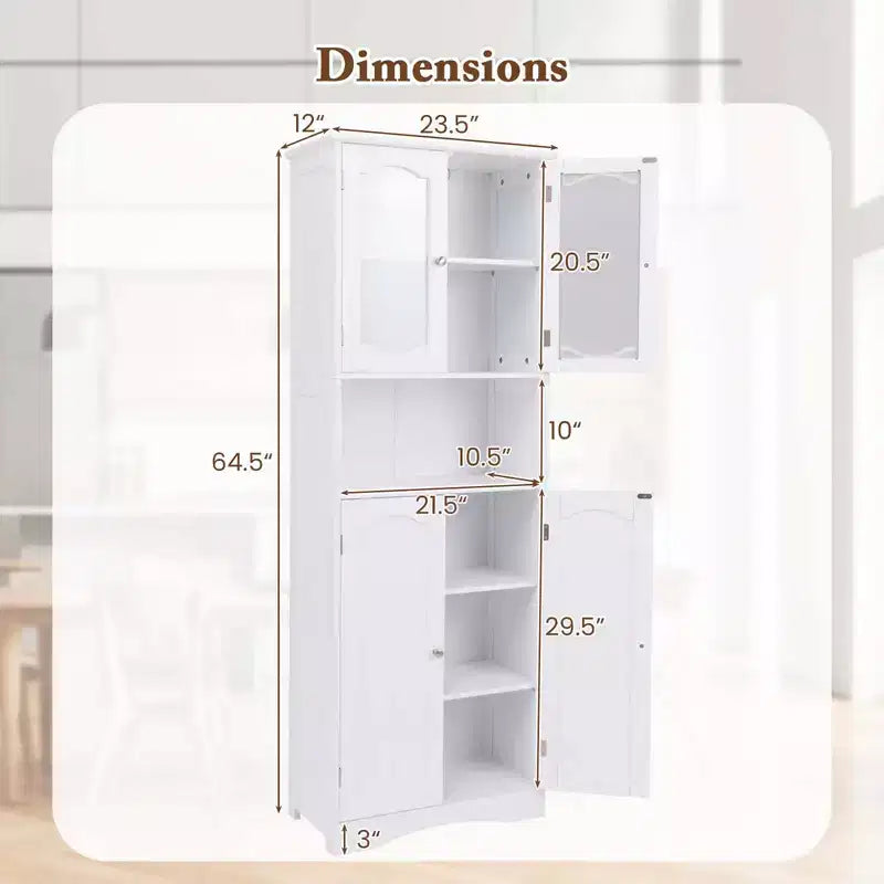 Armoire de salle de bain Costway de 164 cm de haut avec portes en verre trempé, étagères réglables, blanc/noir