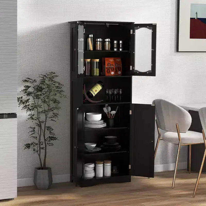 Armoire de salle de bain Costway de 164 cm de haut avec portes en verre trempé, étagères réglables, blanc/noir