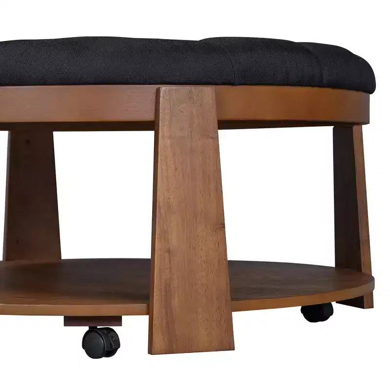 Table basse capitonnée 36W, table de cocktail, table d'appoint, pouf repose-pieds à 2 niveaux avec étagère de rangement et roulettes, capitonnée et étanche - ModernLu