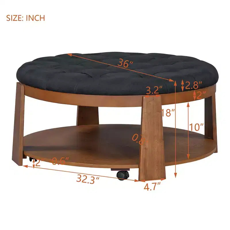 Table basse capitonnée 36W, table de cocktail, table d'appoint, pouf repose-pieds à 2 niveaux avec étagère de rangement et roulettes, capitonnée et étanche - ModernLu