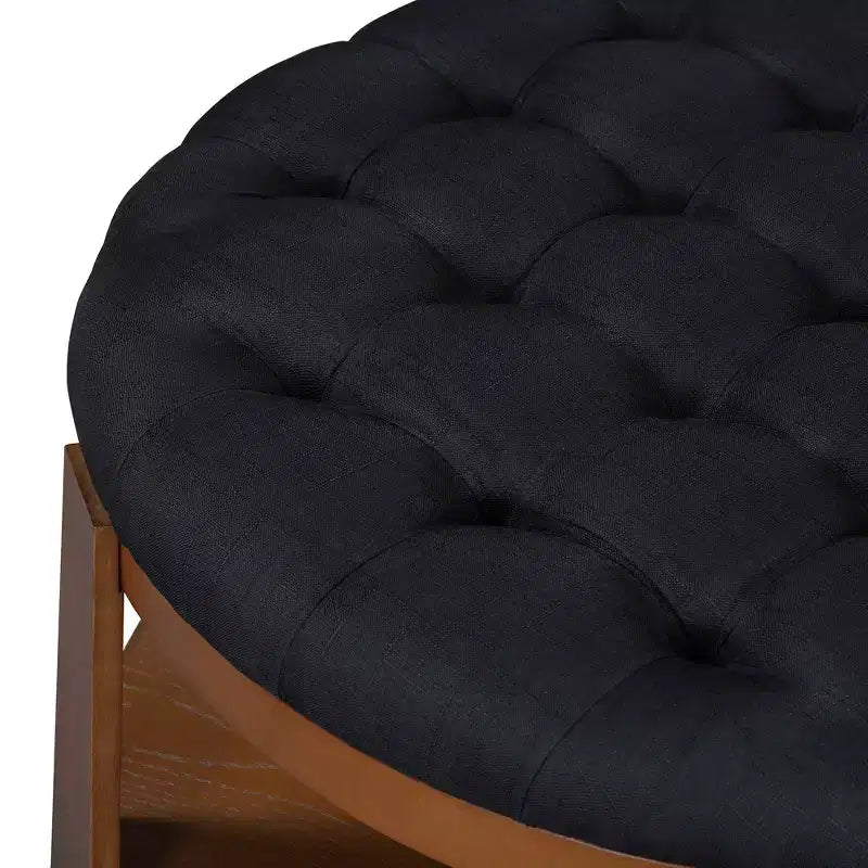 Table basse capitonnée 36W, table de cocktail, table d'appoint, pouf repose-pieds à 2 niveaux avec étagère de rangement et roulettes, capitonnée et étanche - ModernLu