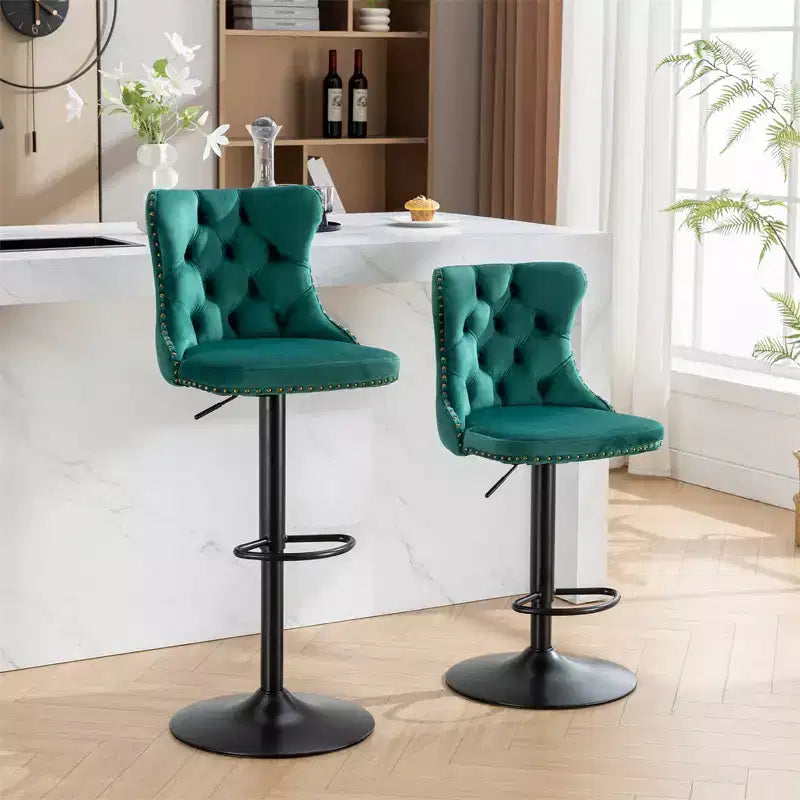 Lot de 2 tabourets de bar modernes, chaises de bar rembourrées pivotantes à 360°, tabouret réglable en hauteur de 63,5 à 83,8 cm avec base de 45 cm pour îlot de cuisine et bar de maison