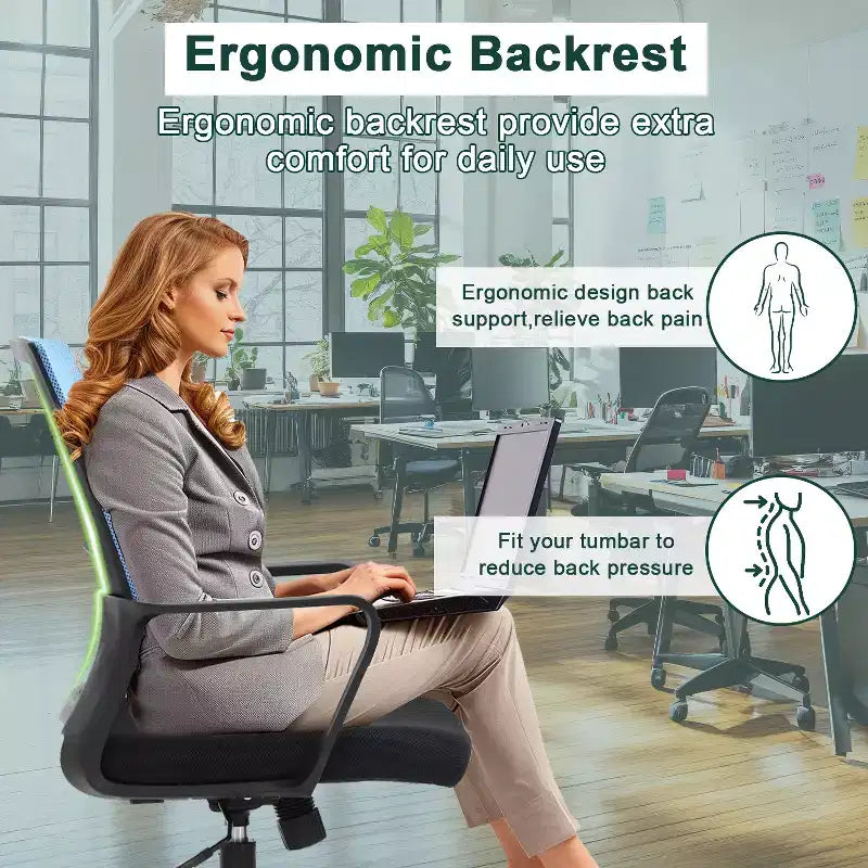 Chaise de bureau BestMassage - Chaise d'ordinateur en maille avec support lombaire et pivotante à 360° - Chaise pivotante de bureau moderne