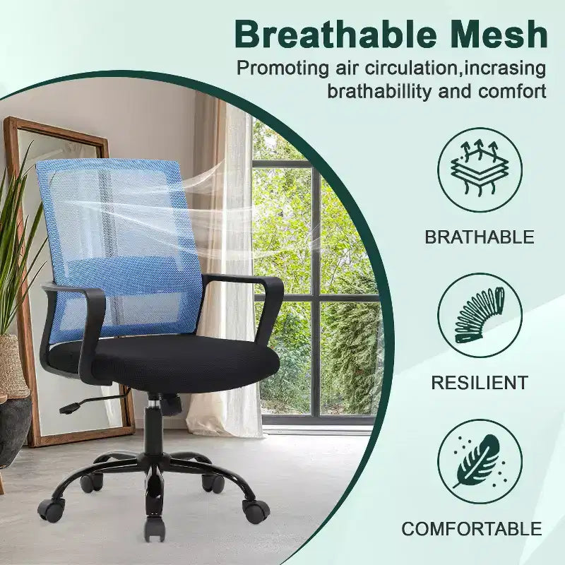 Chaise de bureau BestMassage - Chaise d'ordinateur en maille avec support lombaire et pivotante à 360° - Chaise pivotante de bureau moderne