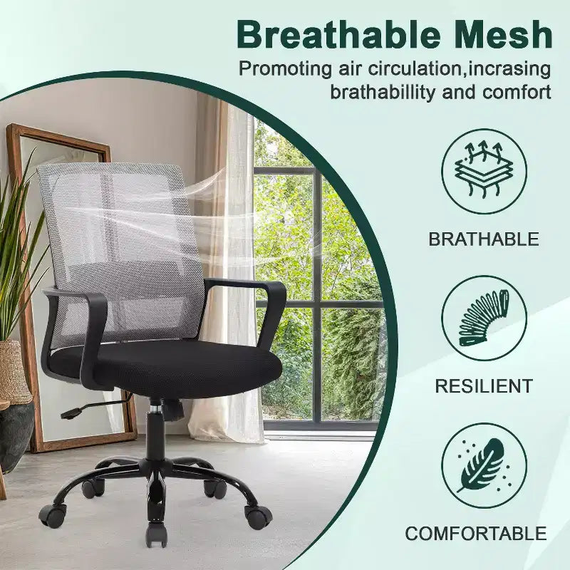 Chaise de bureau BestMassage - Chaise d'ordinateur en maille avec support lombaire et pivotante à 360° - Chaise pivotante de bureau moderne
