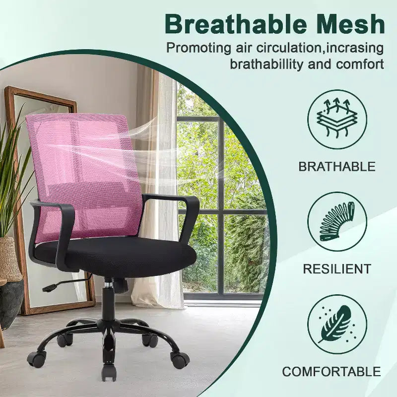 Chaise de bureau BestMassage - Chaise d'ordinateur en maille avec support lombaire et pivotante à 360° - Chaise pivotante de bureau moderne
