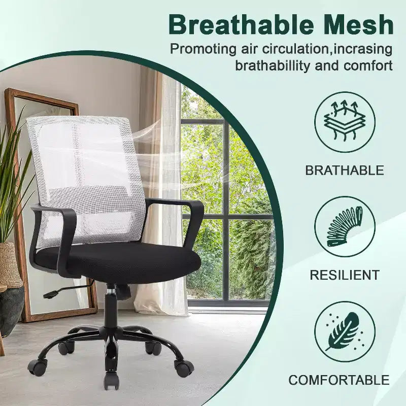 Chaise de bureau BestMassage - Chaise d'ordinateur en maille avec support lombaire et pivotante à 360° - Chaise pivotante de bureau moderne