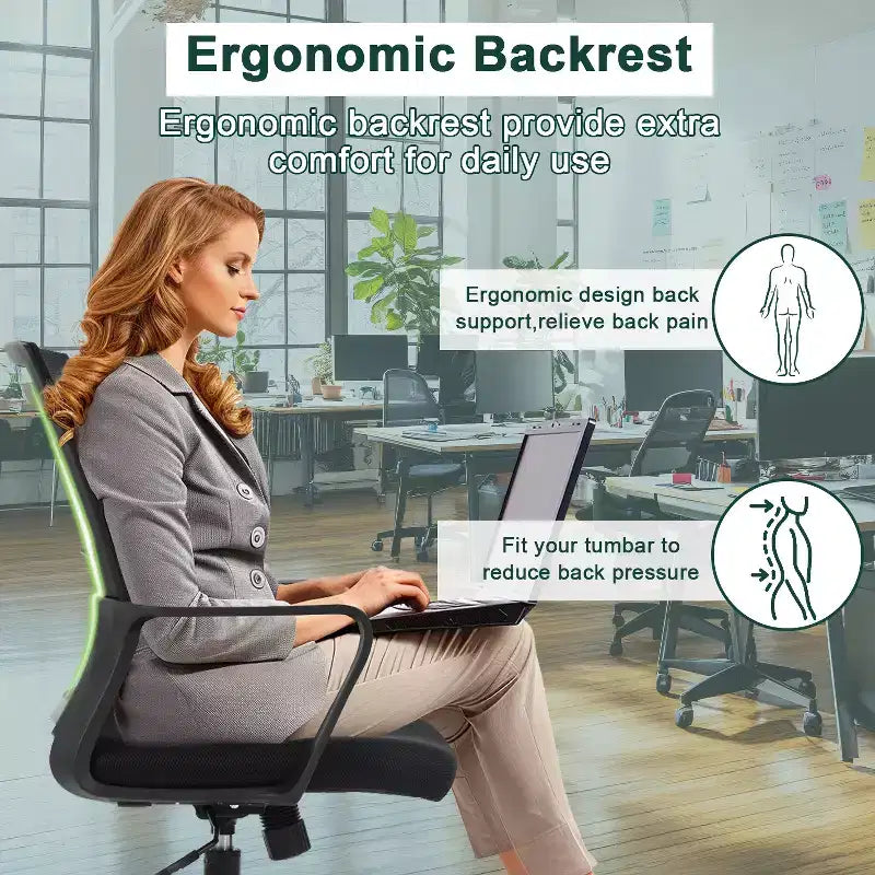 Chaise de bureau BestMassage - Chaise d'ordinateur en maille avec support lombaire et pivotante à 360° - Chaise pivotante de bureau moderne