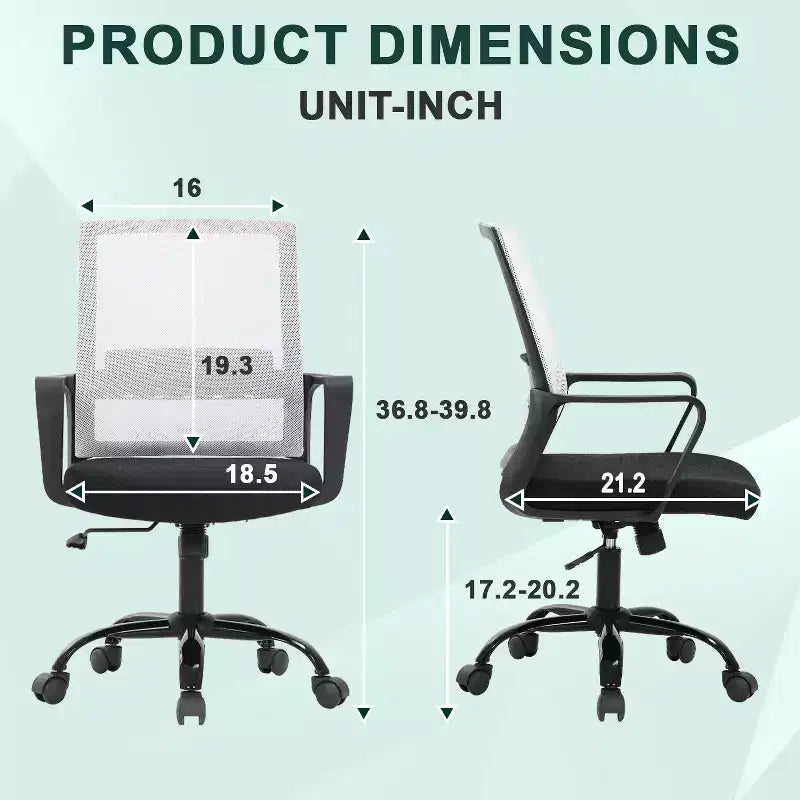 Chaise de bureau BestMassage - Chaise d'ordinateur en maille avec support lombaire et pivotante à 360° - Chaise pivotante de bureau moderne