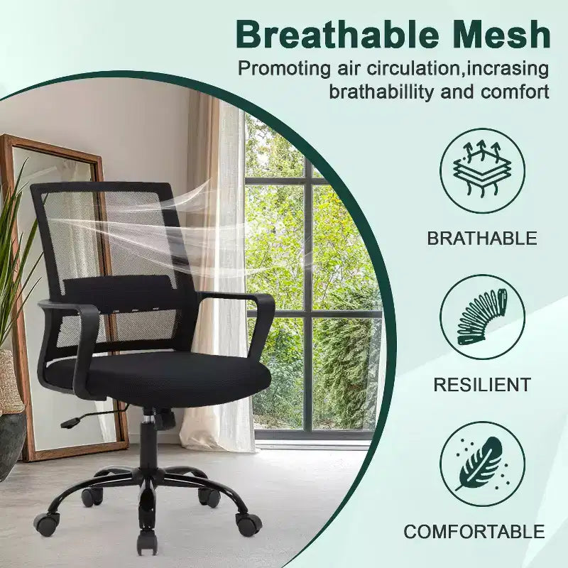 Chaise de bureau BestMassage - Chaise d'ordinateur en maille avec support lombaire et pivotante à 360° - Chaise pivotante de bureau moderne