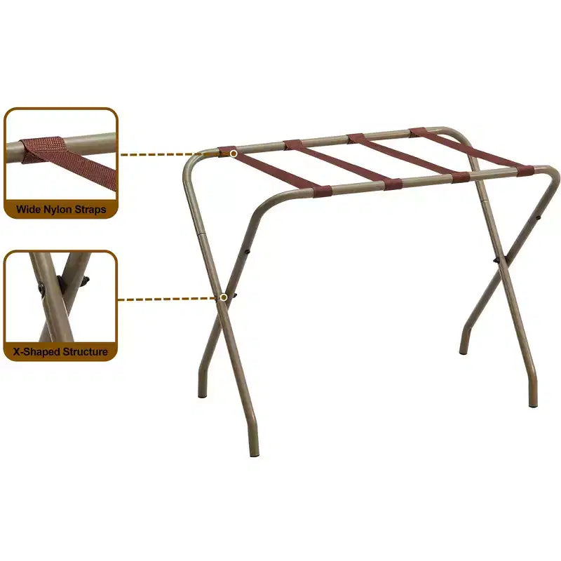 Kings Brand Furniture Anderson porte-bagages pliant, élégant support à valise, or