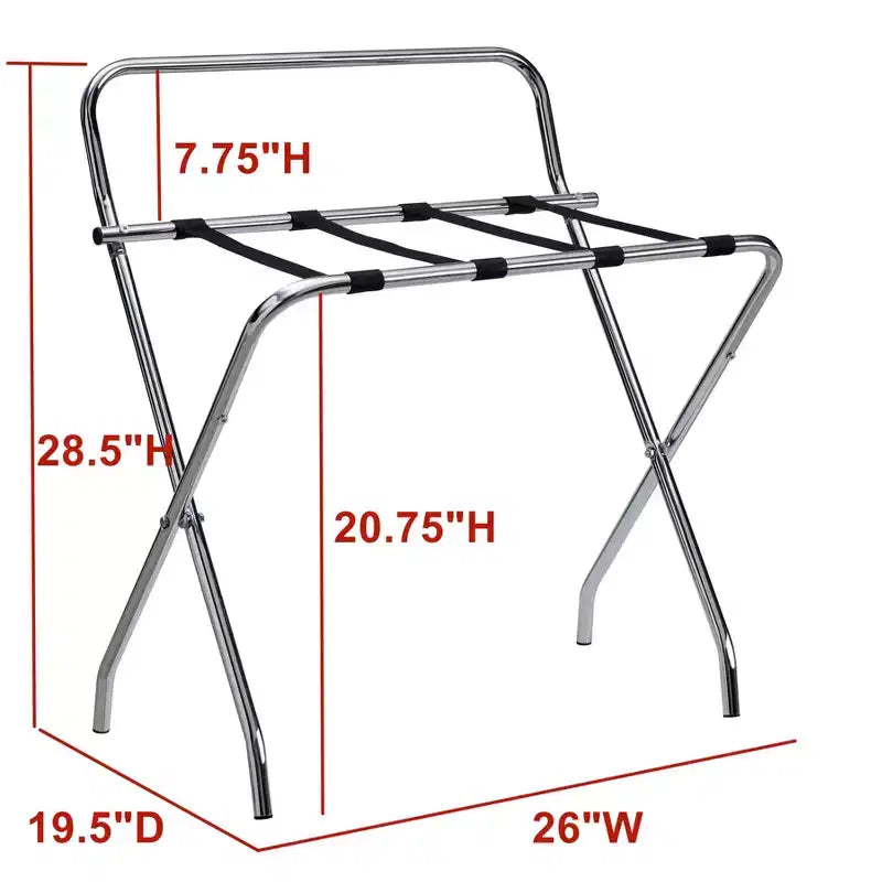 Kings Brand Furniture Ludlow – Porte-bagages pliant, support de valise élégant, dossier haut, chrome