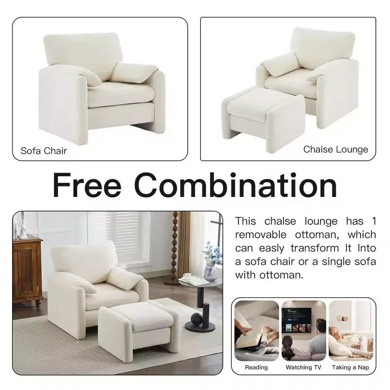 Fauteuil d'appoint HYLEORY Chenille 92,48 cm avec pouf, fauteuil de salon confortable et surdimensionné, fauteuil rembourré pour salon, chambre, bureau, appartement