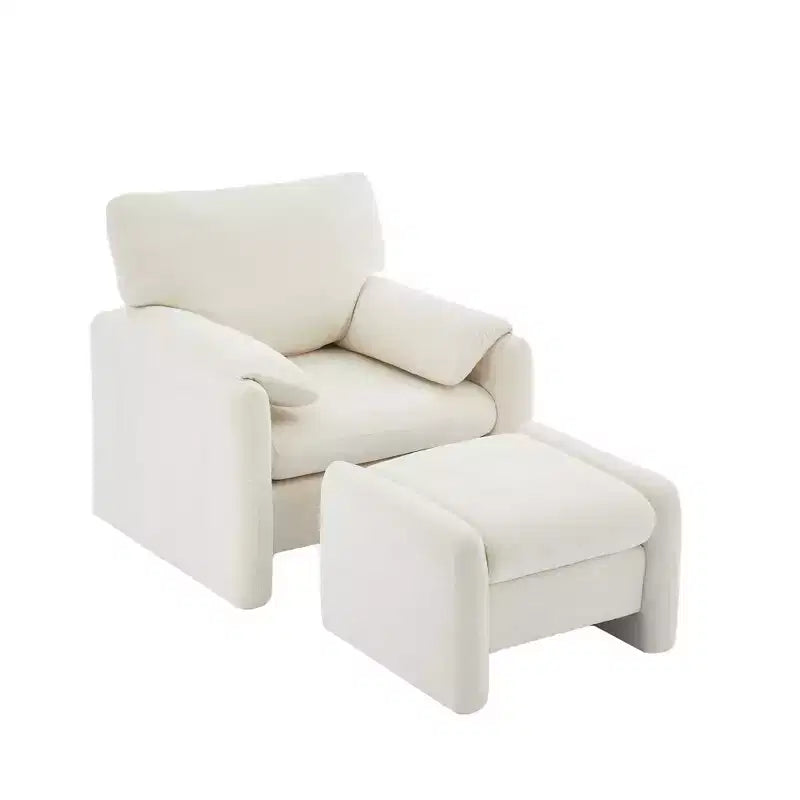 Fauteuil d'appoint HYLEORY Chenille 92,48 cm avec pouf, fauteuil de salon confortable et surdimensionné, fauteuil rembourré pour salon, chambre, bureau, appartement