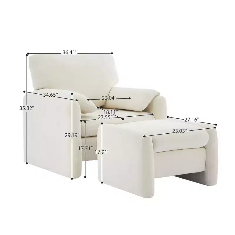 Fauteuil d'appoint HYLEORY Chenille 92,48 cm avec pouf, fauteuil de salon confortable et surdimensionné, fauteuil rembourré pour salon, chambre, bureau, appartement