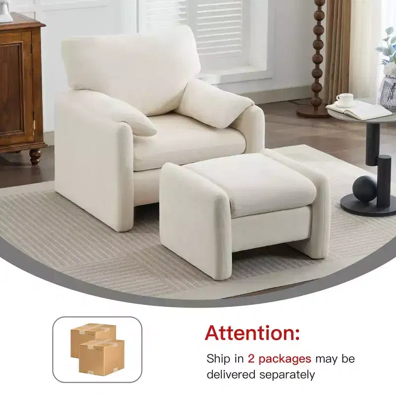 Fauteuil d'appoint HYLEORY Chenille 92,48 cm avec pouf, fauteuil de salon confortable et surdimensionné, fauteuil rembourré pour salon, chambre, bureau, appartement