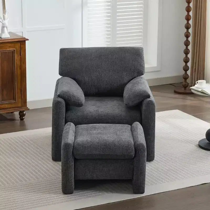 Fauteuil d'appoint HYLEORY Chenille 92,48 cm avec pouf, fauteuil de salon confortable et surdimensionné, fauteuil rembourré pour salon, chambre, bureau, appartement