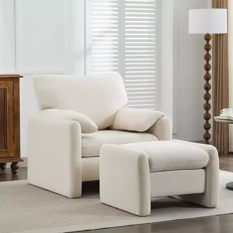 Fauteuil d'appoint HYLEORY Chenille 92,48 cm avec pouf, fauteuil de salon confortable et surdimensionné, fauteuil rembourré pour salon, chambre, bureau, appartement