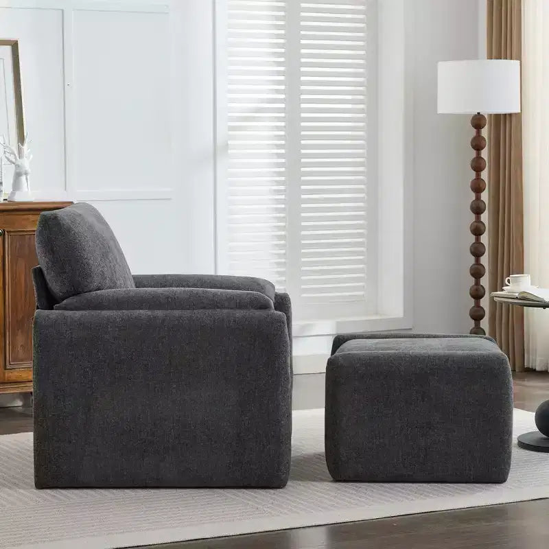 Fauteuil d'appoint HYLEORY Chenille 92,48 cm avec pouf, fauteuil de salon confortable et surdimensionné, fauteuil rembourré pour salon, chambre, bureau, appartement