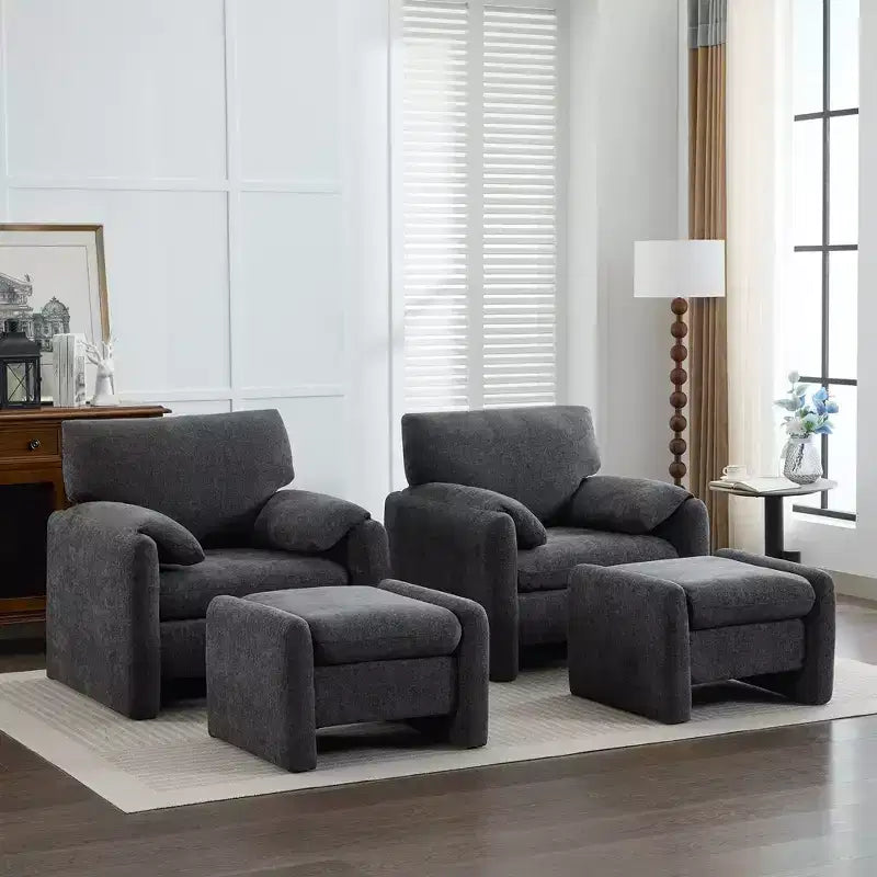 Fauteuil d'appoint HYLEORY Chenille 92,48 cm avec pouf, fauteuil de salon confortable et surdimensionné, fauteuil rembourré pour salon, chambre, bureau, appartement