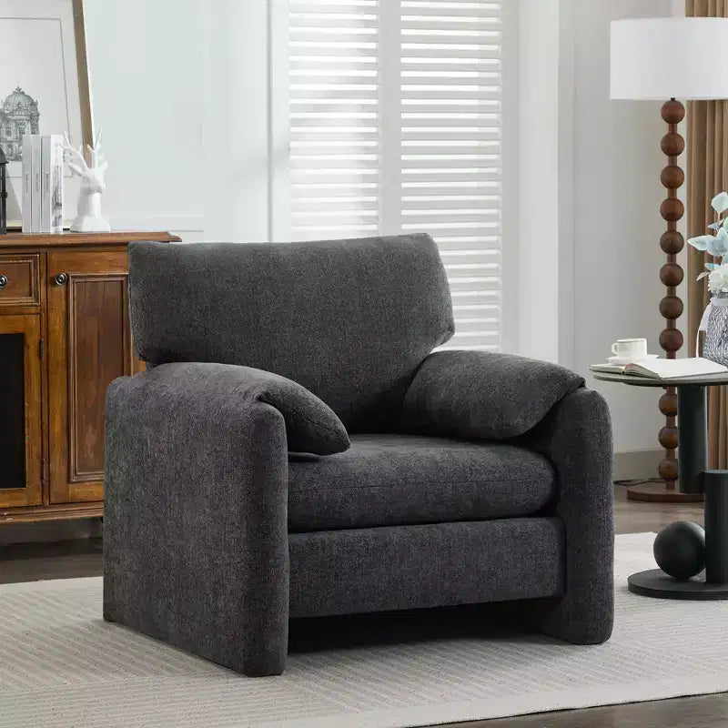 Fauteuil d'appoint HYLEORY Chenille 92,48 cm avec pouf, fauteuil de salon confortable et surdimensionné, fauteuil rembourré pour salon, chambre, bureau, appartement
