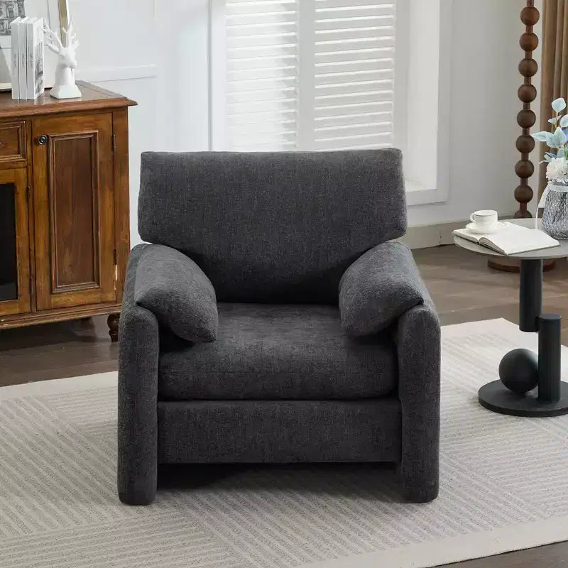 Fauteuil d'appoint HYLEORY Chenille 92,48 cm avec pouf, fauteuil de salon confortable et surdimensionné, fauteuil rembourré pour salon, chambre, bureau, appartement