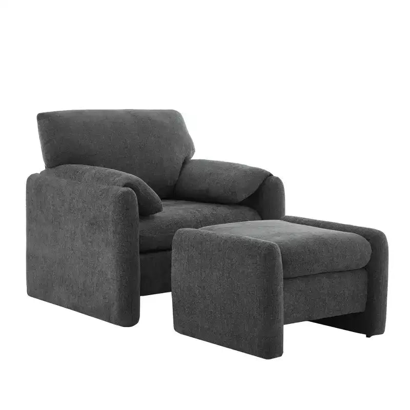 Fauteuil d'appoint HYLEORY Chenille 92,48 cm avec pouf, fauteuil de salon confortable et surdimensionné, fauteuil rembourré pour salon, chambre, bureau, appartement