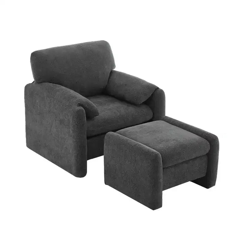 Fauteuil d'appoint HYLEORY Chenille 92,48 cm avec pouf, fauteuil de salon confortable et surdimensionné, fauteuil rembourré pour salon, chambre, bureau, appartement