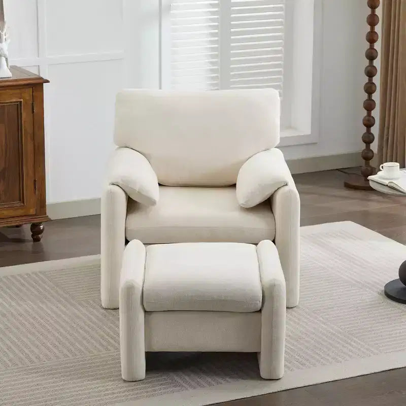 Fauteuil d'appoint HYLEORY Chenille 92,48 cm avec pouf, fauteuil de salon confortable et surdimensionné, fauteuil rembourré pour salon, chambre, bureau, appartement