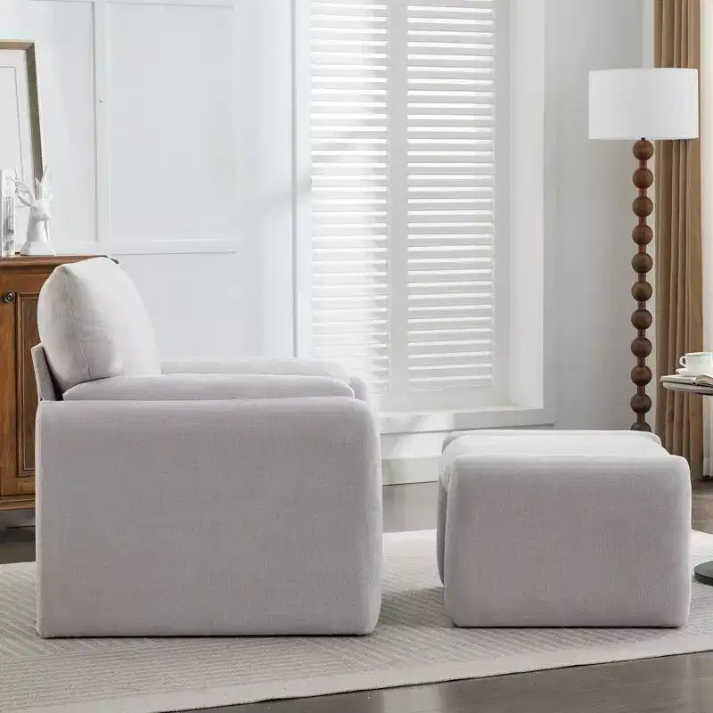 Fauteuil d'appoint HYLEORY Chenille 92,48 cm avec pouf, fauteuil de salon confortable et surdimensionné, fauteuil rembourré pour salon, chambre, bureau, appartement