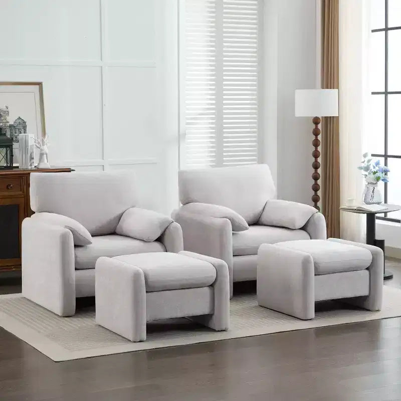 Fauteuil d'appoint HYLEORY Chenille 92,48 cm avec pouf, fauteuil de salon confortable et surdimensionné, fauteuil rembourré pour salon, chambre, bureau, appartement