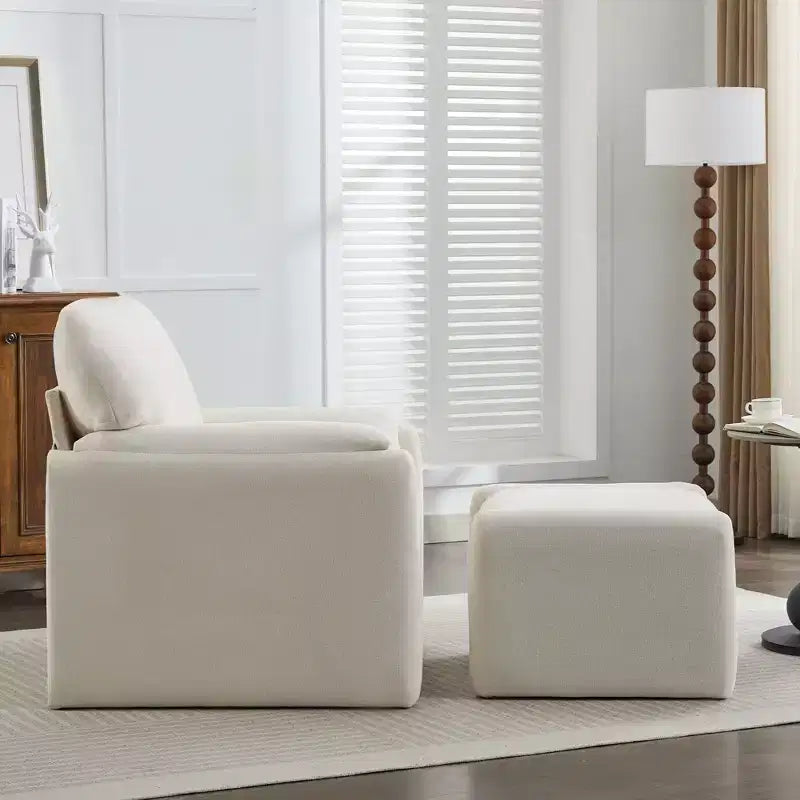 Fauteuil d'appoint HYLEORY Chenille 92,48 cm avec pouf, fauteuil de salon confortable et surdimensionné, fauteuil rembourré pour salon, chambre, bureau, appartement